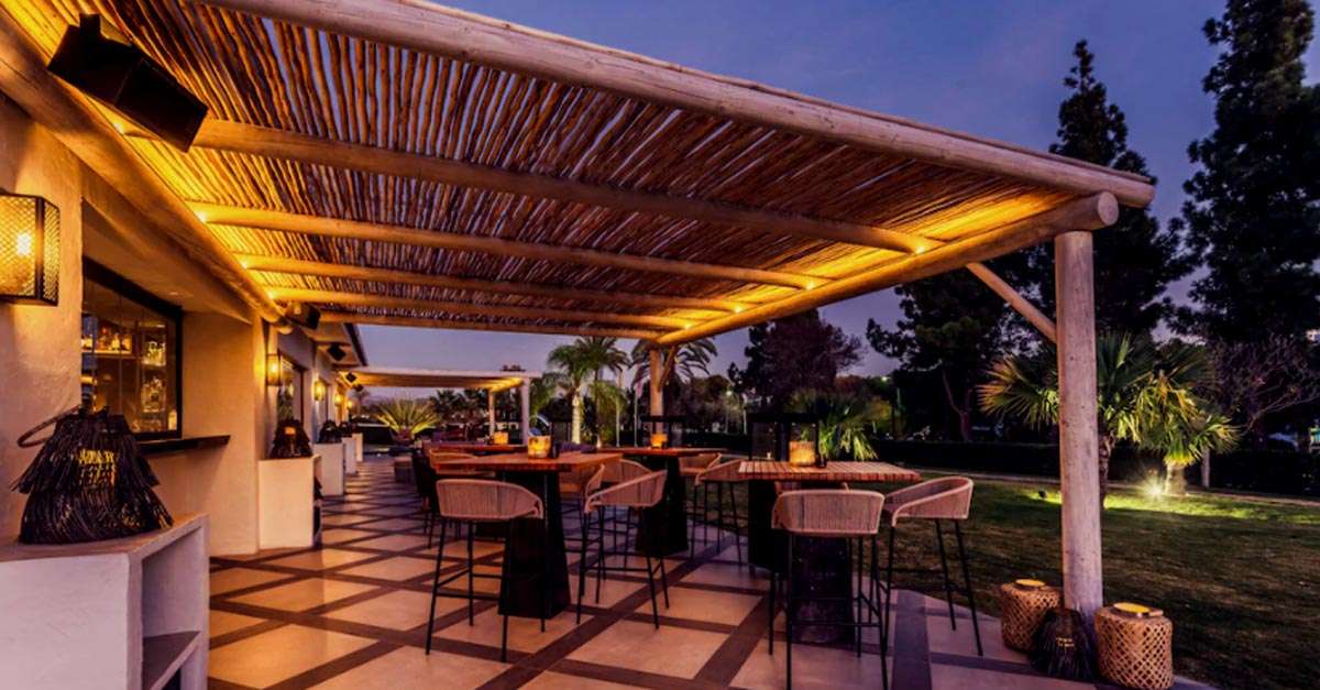 Cape Reed commercial project the Boho Club with a semi-shaded timber pergola over the terrace